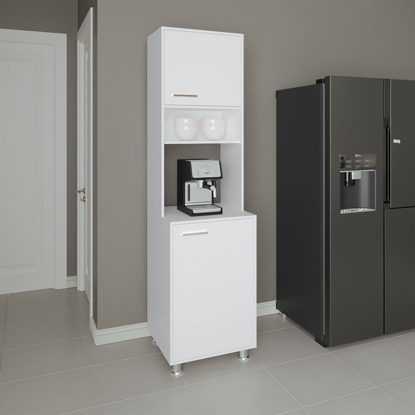 Antares Kitchen Pantry Cabinet With Two Doors, Open Middle Shelf And Upper Storage
