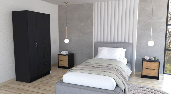 base bedroom primavera  closet system + night table h18 + night table h18- black / white / pine