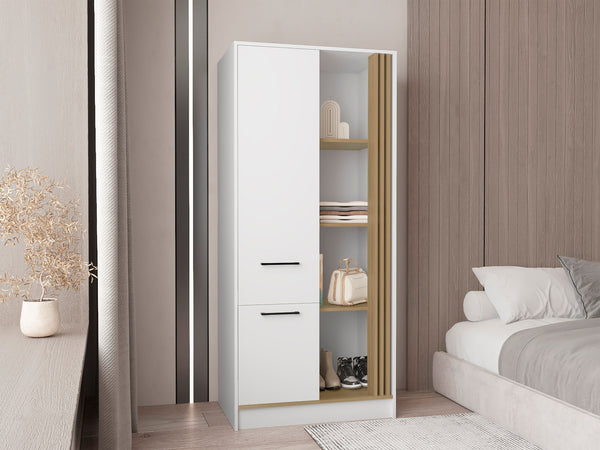 Vance Armoire With Double Doors, Interior Hanging Rod And Shelves, Freestanding Modern Wardrobe Closet