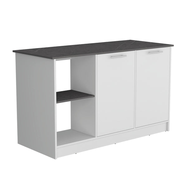 Juniper Kitchen Island, Four Open Shelves, Two Cabinets