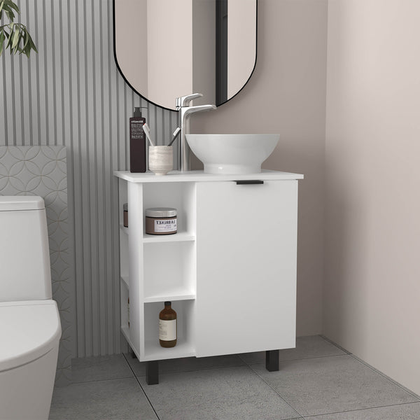 Allegra Floating Vessel Sink Bathroom Vanity, Double Doors, And Storage Shelf