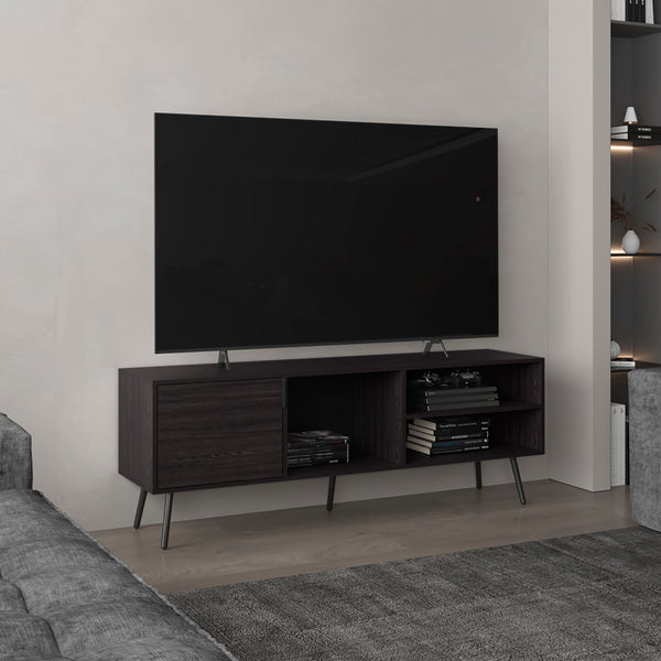 Vulcan 63" Wide Tv Stand with One Cabinet, Three Open Shelves, Cable Management, Living Room, Tv Room