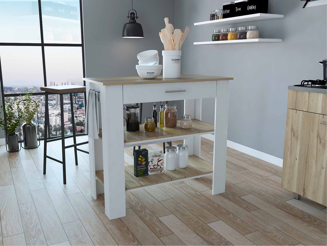 FM White-Light Oak Kitchen Island