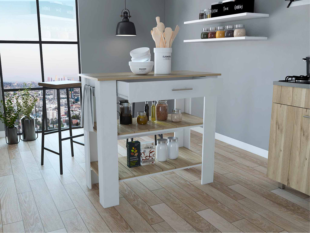 FM White-Light Oak Kitchen Island