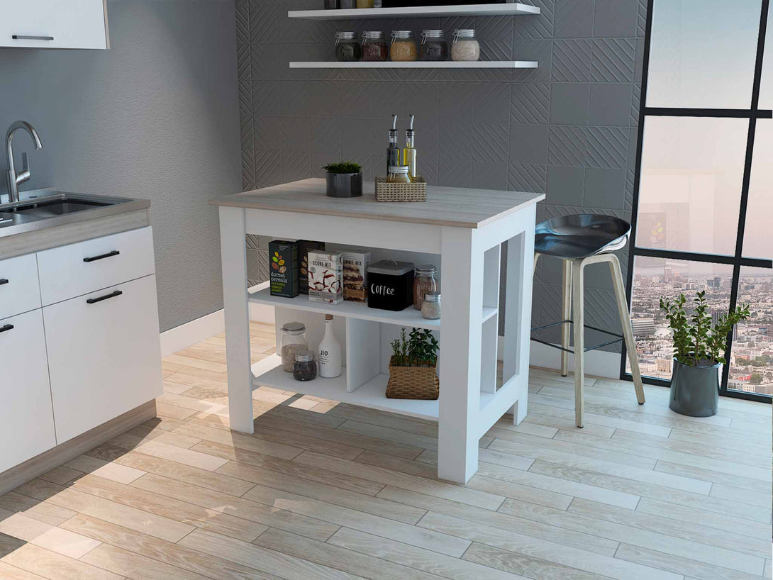 White Light Gray Kitchen Island FM