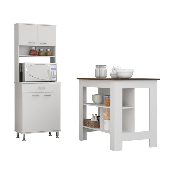 Cala 2 Piece Kitchen Set, White /Walnut