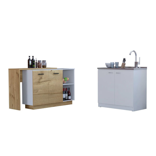 Memphis 2 Piece Kitchen Set, White / Light Oak