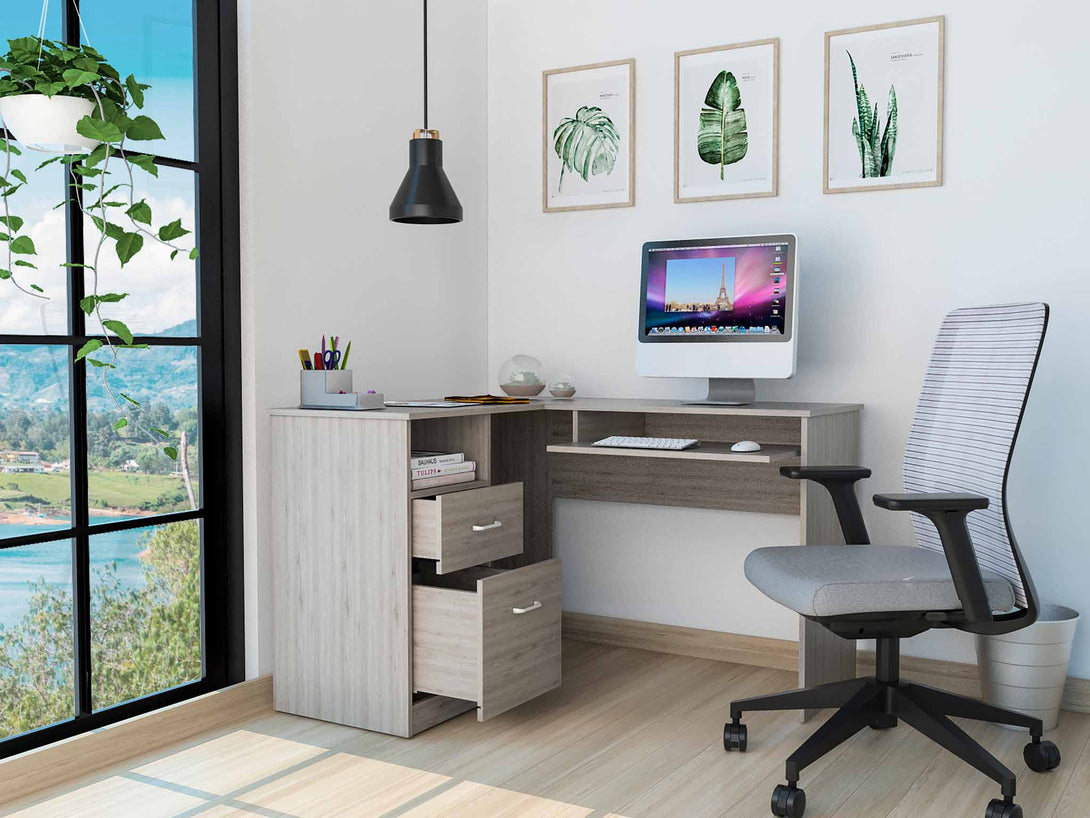 Light Gray L Shaped Desk FM